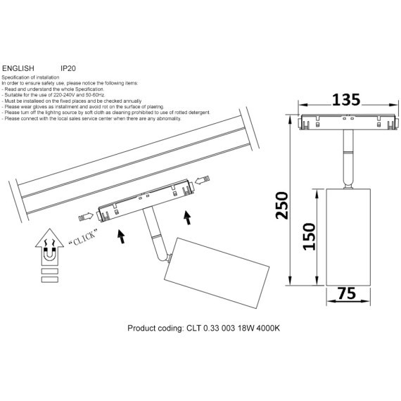 CLT 0.33 003 18W WH 4000K Трековый магнитный светодиодный светильник Crystallux Space 48V CRI90+ 4000К 1500Лм 24° 18W