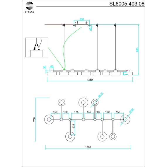 SL6005.403.08 Светильник подвесной ST-Luce Черный/Дымчатый, Прозрачный LED 8*3W 3000K VALLO