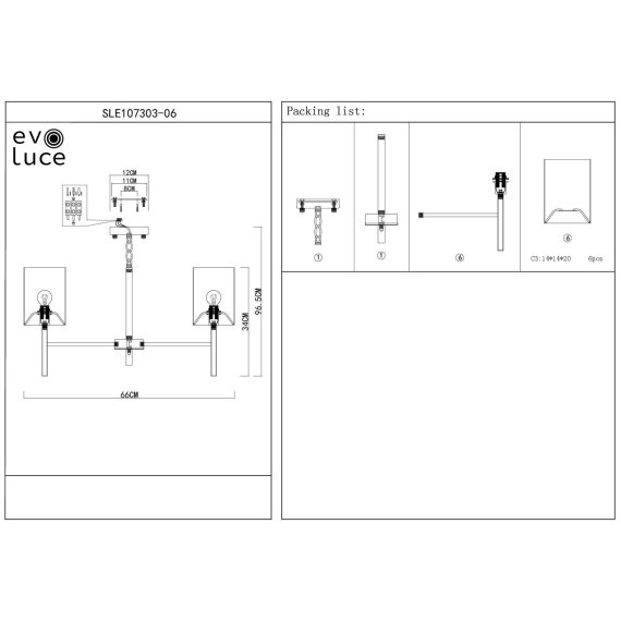 SLE107303-06 Светильник подвесной Никель/Белый E14 6*40W NOIA