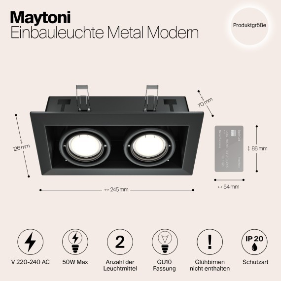 Встраиваемый светильник Maytoni DL008-2-02-B Metal Modern под лампы 2xGU10 50W