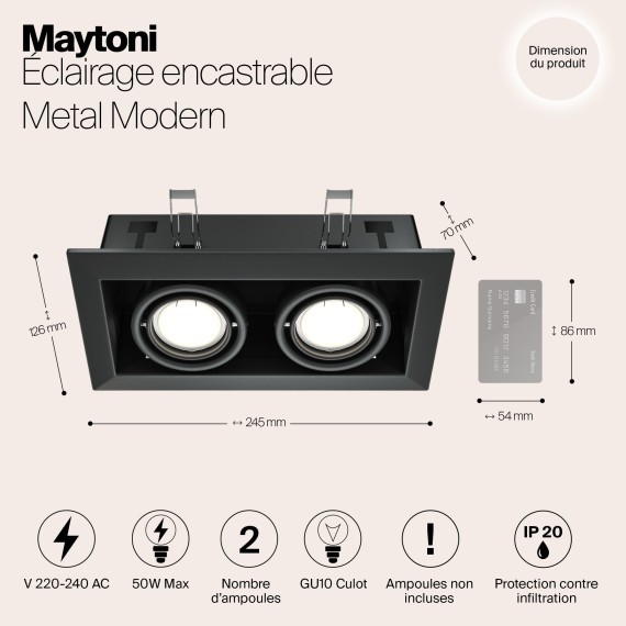 Встраиваемый светильник Maytoni DL008-2-02-B Metal Modern под лампы 2xGU10 50W