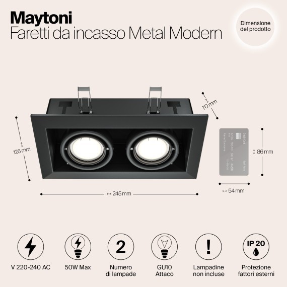 Встраиваемый светильник Maytoni DL008-2-02-B Metal Modern под лампы 2xGU10 50W
