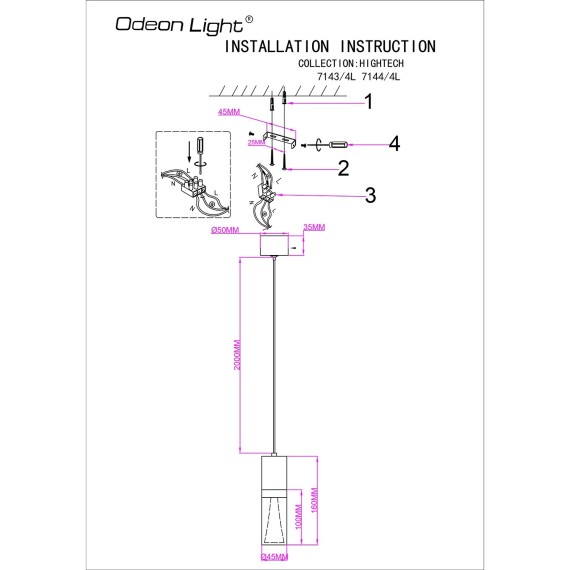 Подвесной светильник IP20 LED 4W 280Лм 3000K 180° 220V DEFANCE 7143/4L