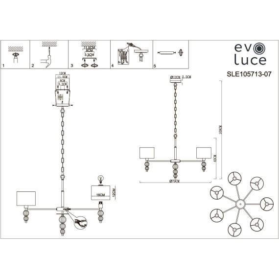 SLE105713-07 Светильник подвесной Латунь, Прозрачный/Белый E14 7*40W RAMER