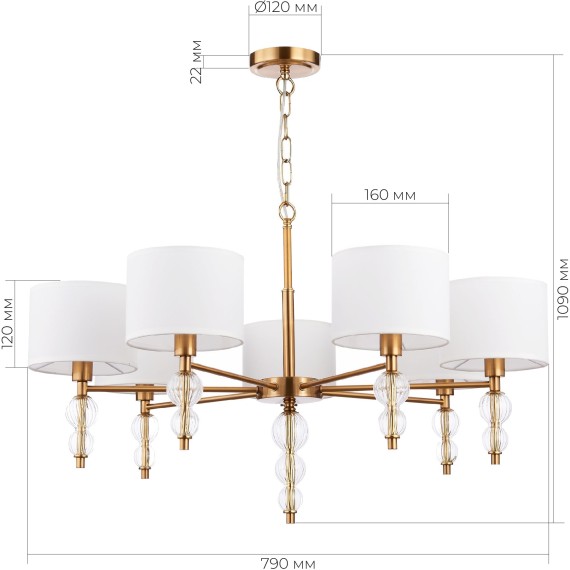 SLE105713-07 Светильник подвесной Латунь, Прозрачный/Белый E14 7*40W RAMER