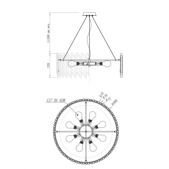 Люстра подвесная Maytoni MOD135PL-08BS Coliseo под лампы 8xE27 60W