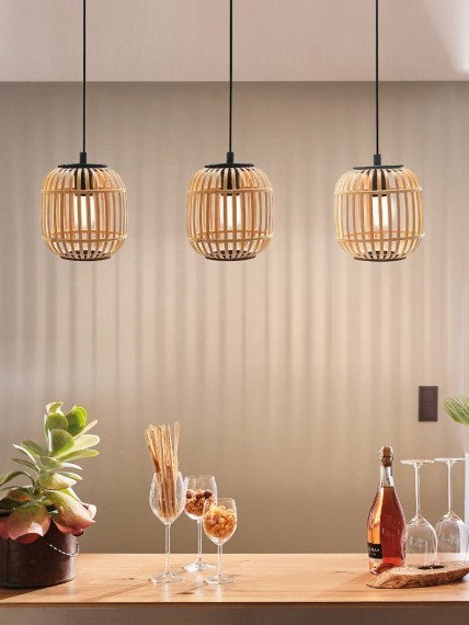 43217 EGLO BORDESLEY Подвесной светильник с тремя лампами E27, 84Вт, L910, H400, сталь, дерево