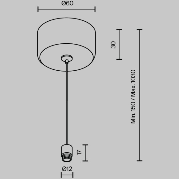 Тросовый подвес 1000мм с потолочной чашей для системы Maytoni Shelf CA029SW-L1000-B
