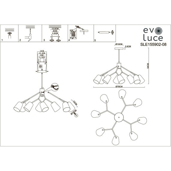 SLE155902-08 Светильник потолочный Золотистый/Белый E14 8*40W MARIO