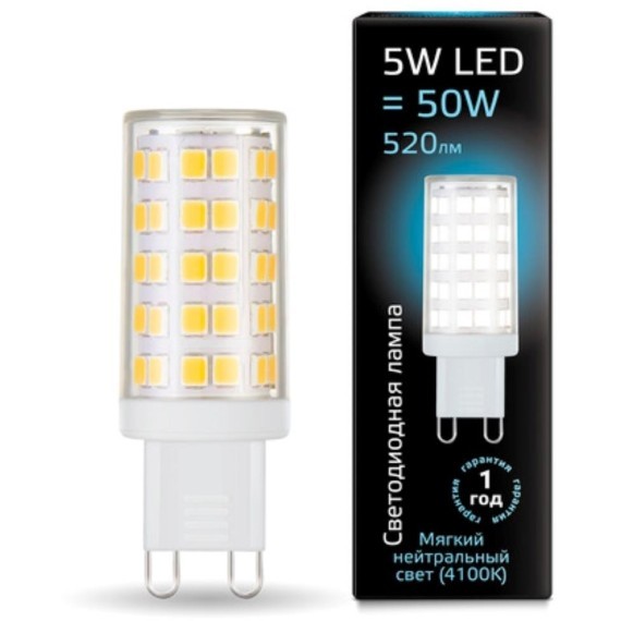 107309205 Лампа Gauss LED G9 AC185-265V 5W 520lm 4100K керамика 1/10/200