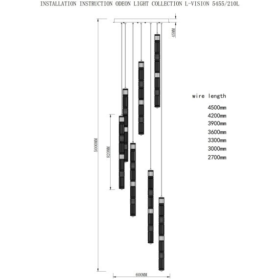 5455/210L Люстра каскадная из стеклянных стветящихся неонов Odeon Light LED 210W (30W*7) 4000K COLLIER