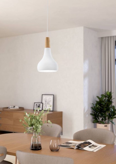 901177 EGLO SABINAR Подвесной светильник с 1 лампой E27, 40Вт, белый/дерево, коричневый