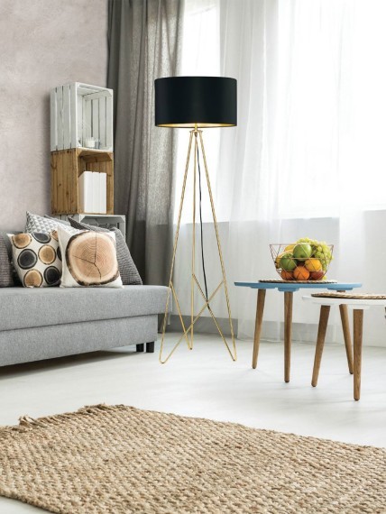 39231 CAMPORALE CAMPORALE Торшер напольный с абажуром золотой, латунный, 1xE27, 60Вт, механический выключатель, скандинавский