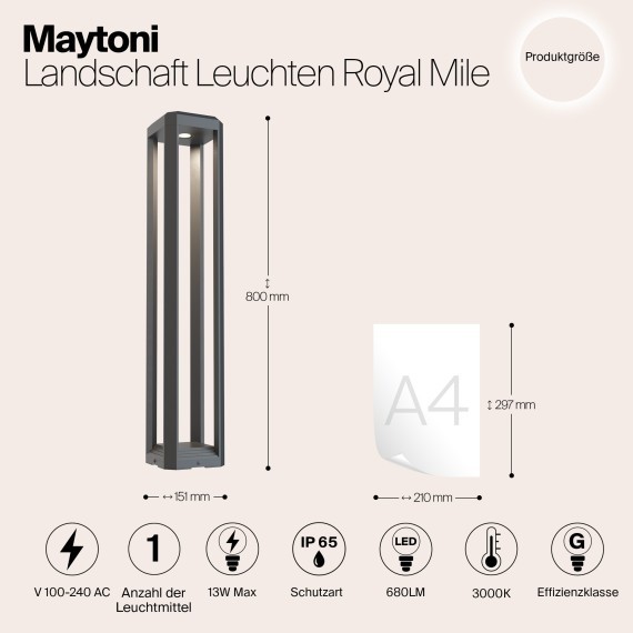Уличный наземный светильник Maytoni O019FL-L12GR3K Royal Mile IP65 светодиодный LED 13W