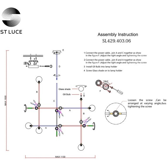 SL429.403.06 Светильник подвесной ST-Luce Черный, Золото/Белый G9 6*5W BASTONCINO