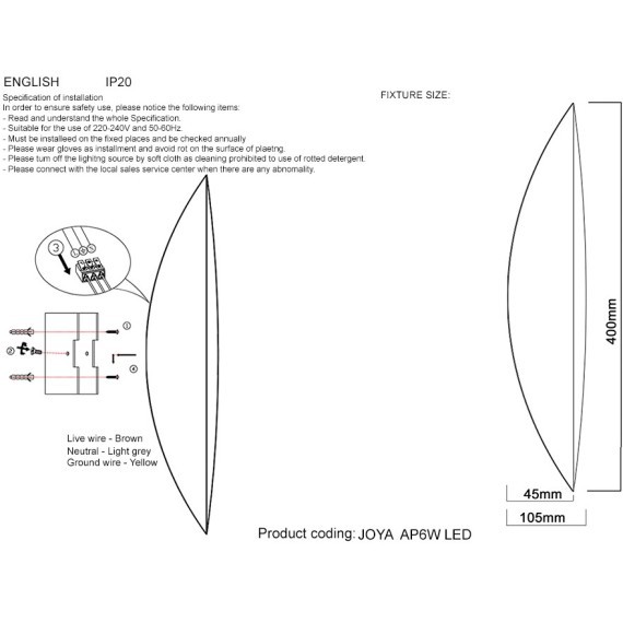 Бра LED 3000K CRI80 560Lm Crystal Lux JOYA AP6W LED WH 4212/406