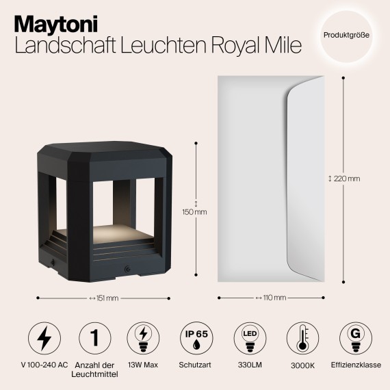 Уличный наземный светильник Maytoni O019FL-L13GR3K Royal Mile IP65 светодиодный LED 13W