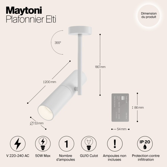 Спот настенный Maytoni C020CL-01W Elti под лампу 1xGU10 50W