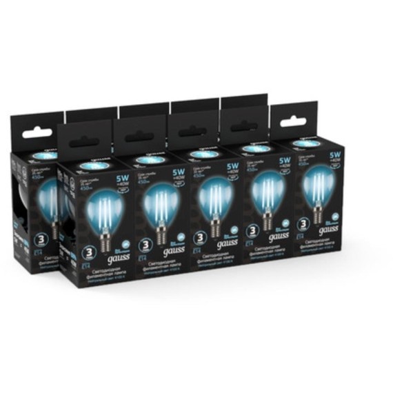 105801205 Лампа Gauss LED Filament Шар E14 5W 450lm 4100K 1/10/50