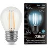 105802205 Лампа Gauss LED Filament Шар E27 5W 450lm 4100K 1/10/50