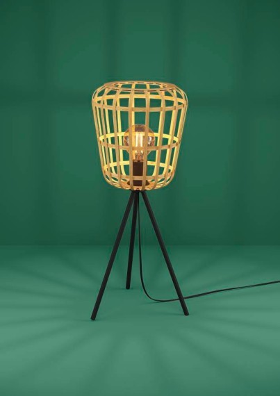 390154 EGLO MONTEZUELO Настольная лампа с 1 лампой E27, механический выключатель, деревянный абажур, черная арматура