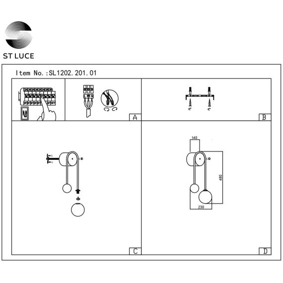 SL1202.201.01 Светильник настенный ST-Luce Золотистый/Золотистый, Белый E27 1*40W ADIGE