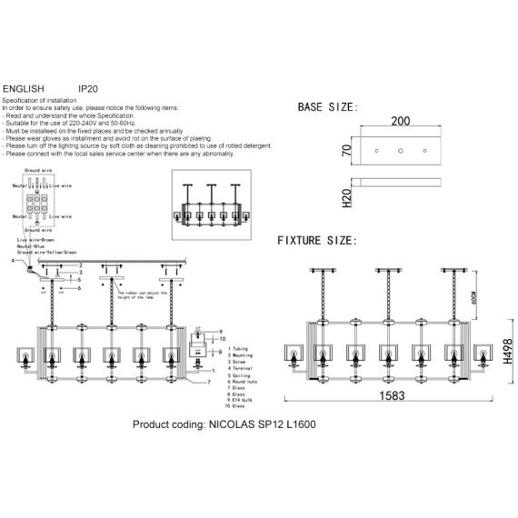 Люстры Crystal Lux NICOLAS SP12 L1600 GOLD/WHITE