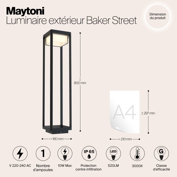 Уличный наземный светильник Maytoni O021FL-L10B3K Baker Street IP65 светодиодный LED 10W
