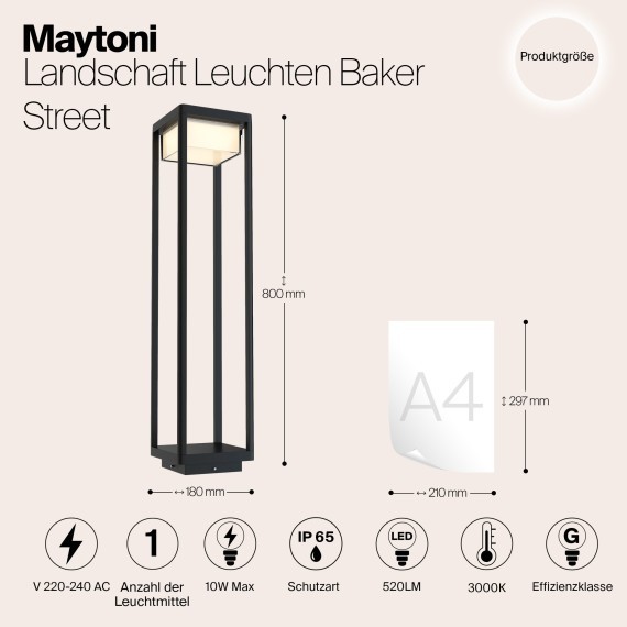 Уличный наземный светильник Maytoni O021FL-L10B3K Baker Street IP65 светодиодный LED 10W