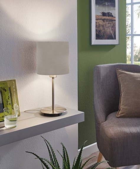 31595 PASTERI Настольная лампа с плафоном из ткани, никель, E27, 60Вт, механический выключатель