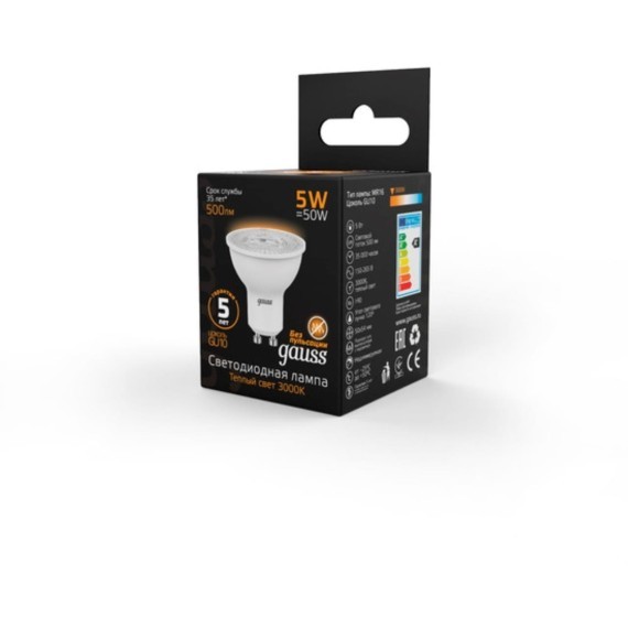 101506105 Лампа Gauss LED MR16 GU10 5W 500lm 3000K 1/10/100