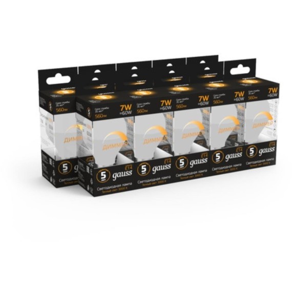 105101107-D Лампа Gauss LED Шар-dim E14 7W 560lm 3000К диммируемая 1/10/100