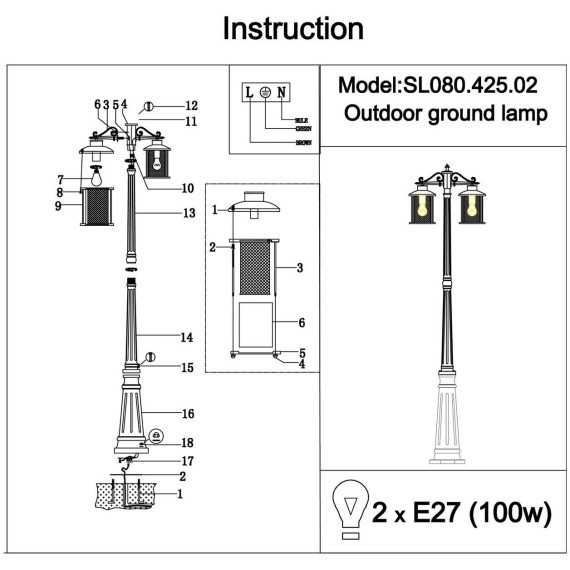 SL080.425.02 Светильник уличный наземный ST-Luce Темный кофе/Прозрачный, Темный кофе E27 2*100W LASTERO