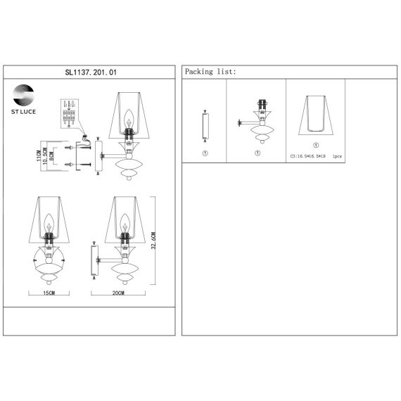 SL1137.201.01 Светильник настенный Французское золото/Черный E14 1*40W RIONFO