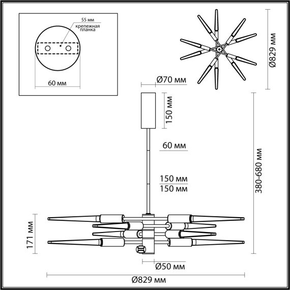 Люстра LED 28W (10*2.8W) 3000K 1260Лм Odeon Light KOLOS 5459/28L