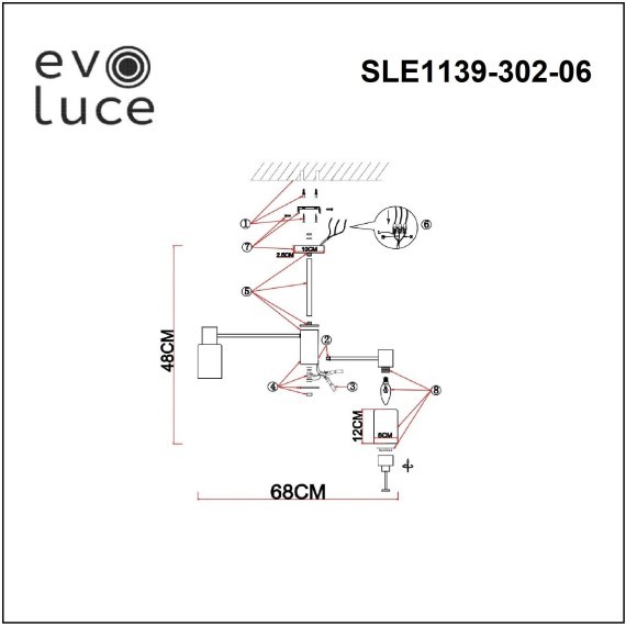SLE1139-302-06 Светильник потолочный Латунь/Белый E14 6*60W GESSI