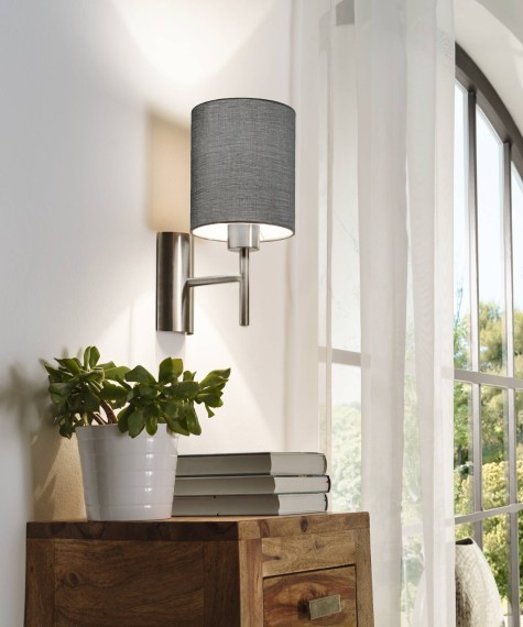 94926 PASTERI Бра настенное с одной лампой E27, 60Вт, механический выключатель, серый ткань, никелевый металл