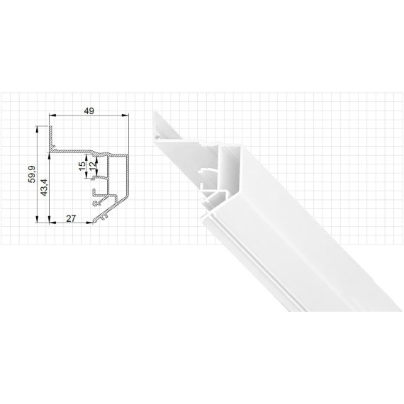 ST038.529.01.1 Белый алюминиевый 2м профиль для светодиодной ленты под натяжной ПВХ потолок "Парящий потолок"