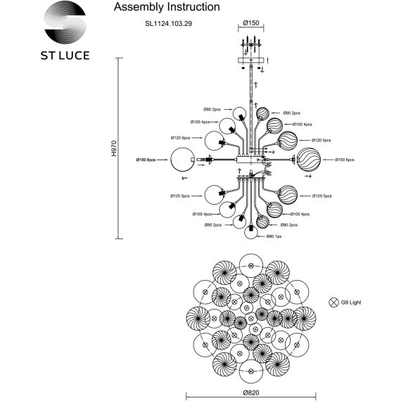 SL1124.103.29 Люстра подвесная ST-Luce Хром/Дымчатый, Прозрачный G9 29*5W 4000K VINETTO