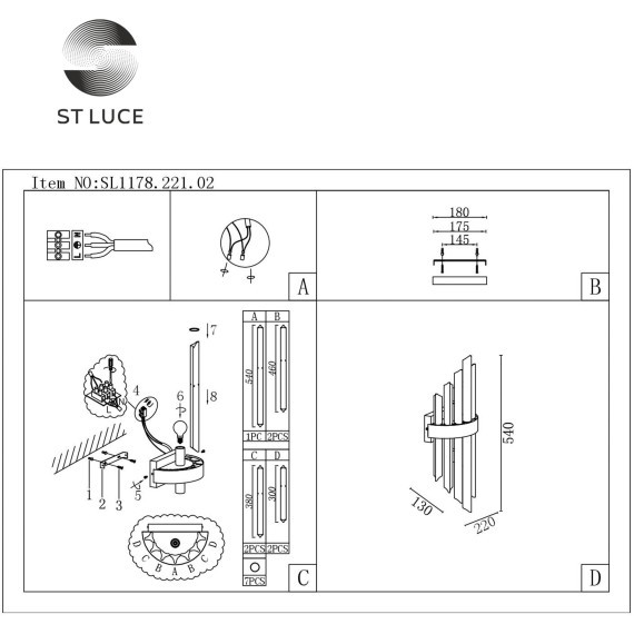 SL1178.221.02 Бра ST-Luce Золотистый/Золотистый, Прозрачный E14 2*40W AREZZO