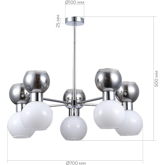 SLE1138-102-10 Светильник потолочный Хром/Белый, Дымчатый E27 10*60W THONET