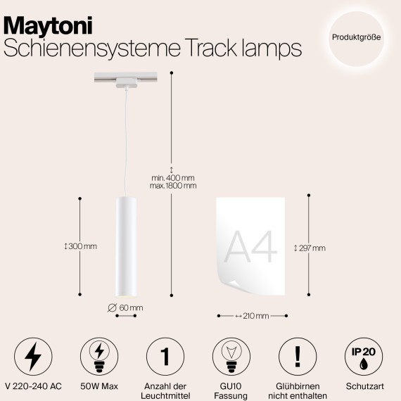 Трековый светильник Technical TR008-1-GU10-W