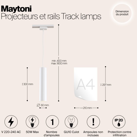 Трековый светильник Technical TR008-1-GU10-W