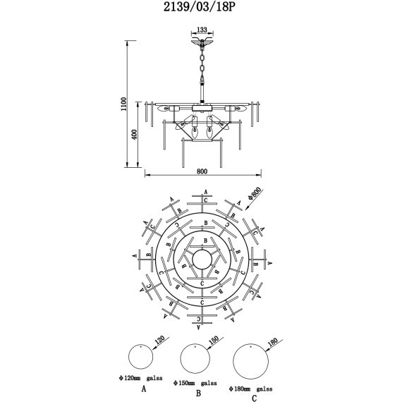 Люстра подвесная Stilfort 2139/03/18P серия Elegantly