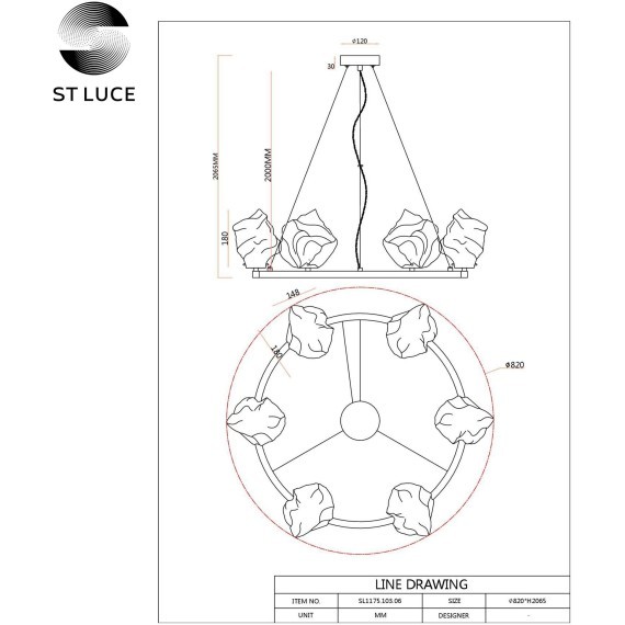 SL1175.303.06 Люстра подвесная ST-Luce Латунь/Янтарный E14 6*40W PORTICI