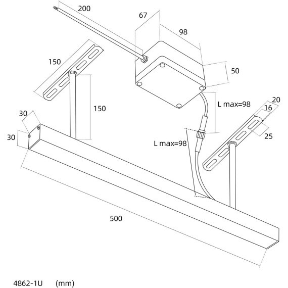 4862-1U Уличный потолочный линейный светильник на штангах с переключателем цветовой температуры и диммированием Favourite L500xW30xH30 LEDx9W 405LM 3000/4000/6500K