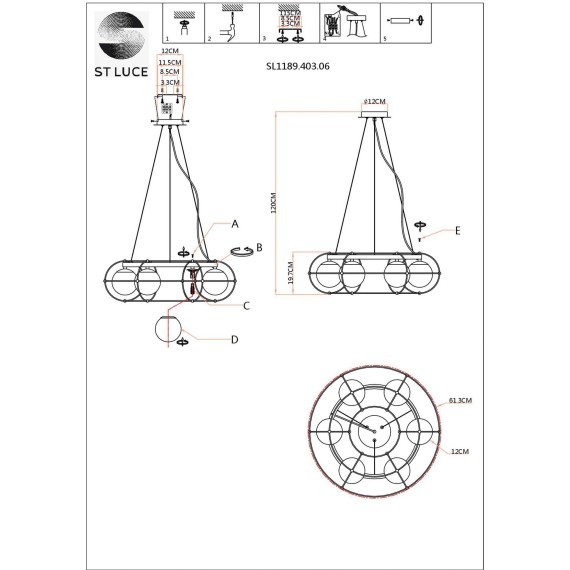 SL1189.403.06 Люстра подвесная ST-Luce Черный/Опал G9 6*5W BEATA