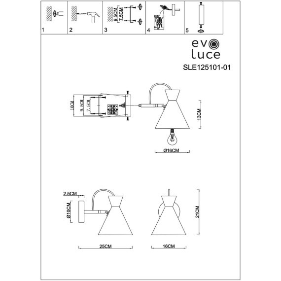 SLE125101-01 Светильник настенный Белый, Золотистый/Белый, Светлое дерево E14 1*40W MODICA