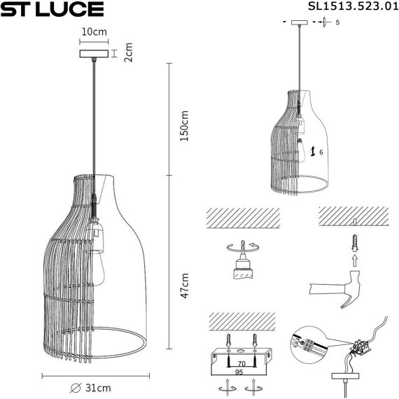 SL1513.523.01 Светильник подвесной ST-Luce Белый/Бежевый E27 1*40W CESTA