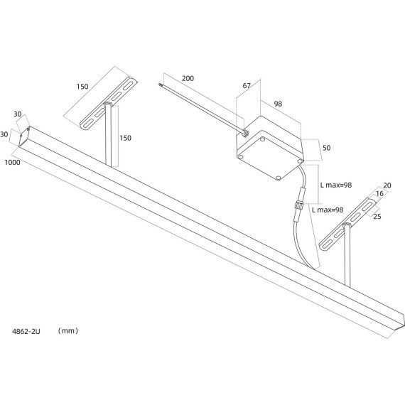 4862-2U Уличный потолочный линейный светильник на штангах с переключателем цветовой температуры и диммированием Favourite L1000xW30xH30 LEDx18W 850LM 3000/4000/6500K